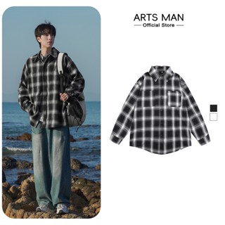 áo khoác sơ mi Artsman tay dài unisex mẫu xuân thu chất lượng cao kẻ ô đen trắng Unisex Local Brand