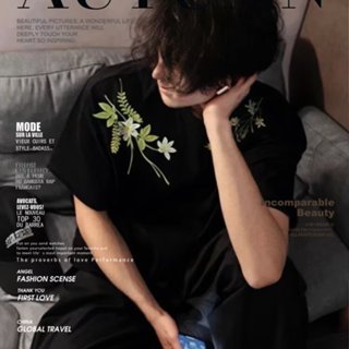 Mỹ High Street Thêu Hoa Ngắn Tay Áo Thun Nam Mùa Hè 2025 Rời Niche Thiết Kế Nửa Tay Top Nam M-3XL