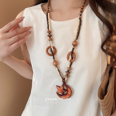 DREJEW Retro Ngôi Sao Mặt Trăng Mặt Dây Chuyền Vòng Cổ Thanh Lịch Cao Cấp Tính Khí Xương Đòn Dây Chuyền Áo Len Đa Năng Thời Trang Cao Cấp
