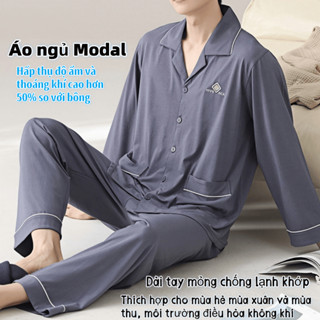 Bộ Đồ Ngủ Modal Nam Mùa Hè Xuân Thu Đông Phòng Điều Hòa Dài Tay Mỏng Cardigan Size Lớn Loungewear Ẩm
