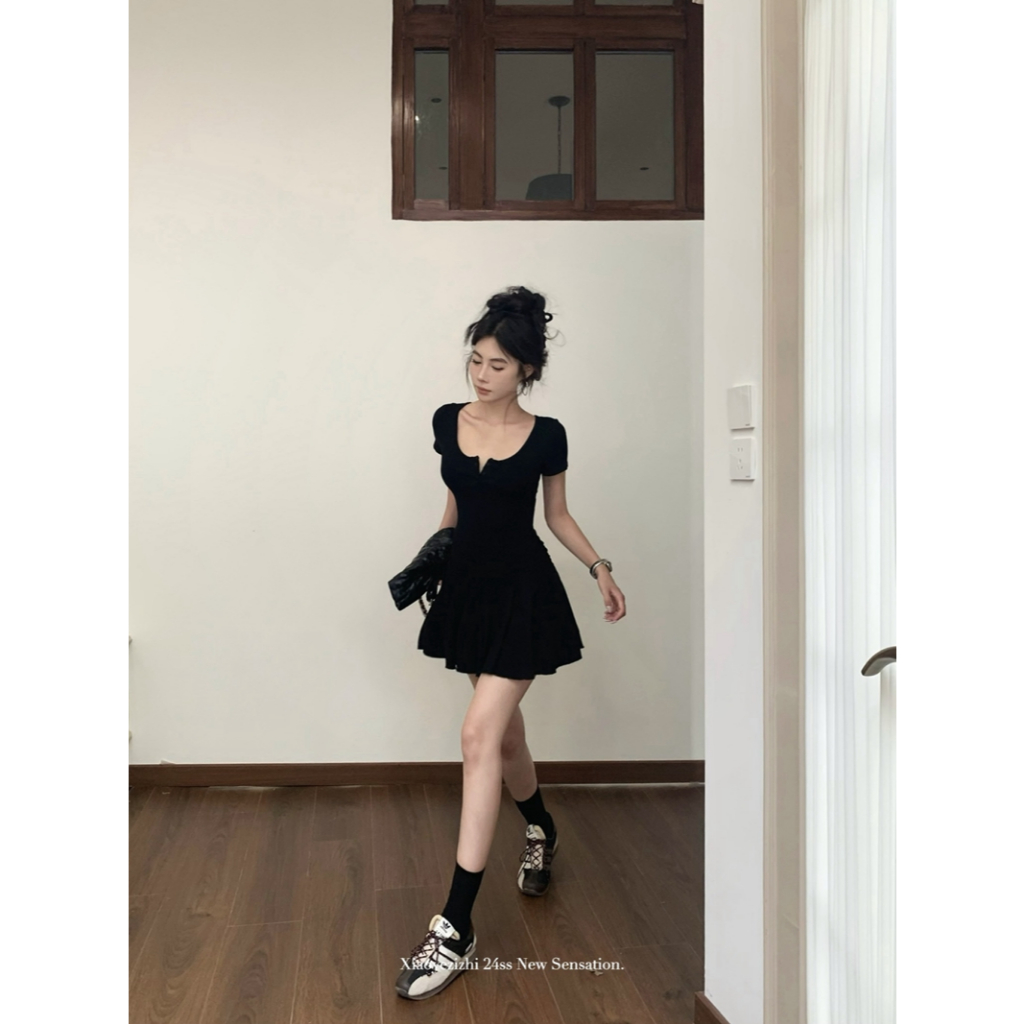 Mùa hè Sản phẩm mới Bộ đồ thường ngày dành cho nữ Váy ngắn tay cổ tròn ôm vừa vặn + Quần Short thẳng lưng cao Bộ đồ hai mảnh | BigBuy360 - bigbuy360.vn