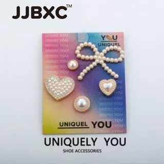 JJBXC set Phụ kiện giày có lỗ trái tim ngọc trai (có bìa cứng) Metal Pearl Heart Series