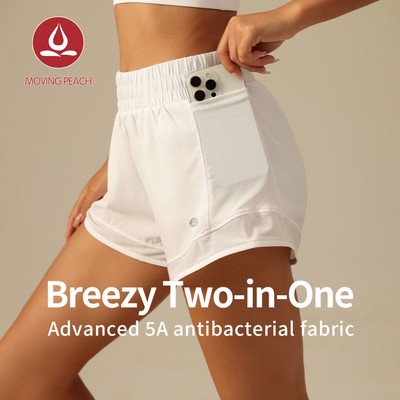 MOVING PEACH Quần Short Thể Thao Nữ Eo Cao Lưới Khâu Quần Chạy Bộ Thoáng Khí Có Quần Short Bên Trong BPB