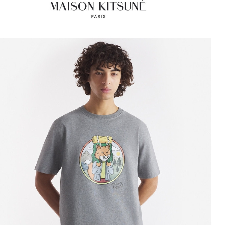 [Sản phẩm mới thu đông] Maison Kitsune Nam Nữ Cùng phong cách Cắm trại Fox Mountain Áo thun ngắn tay