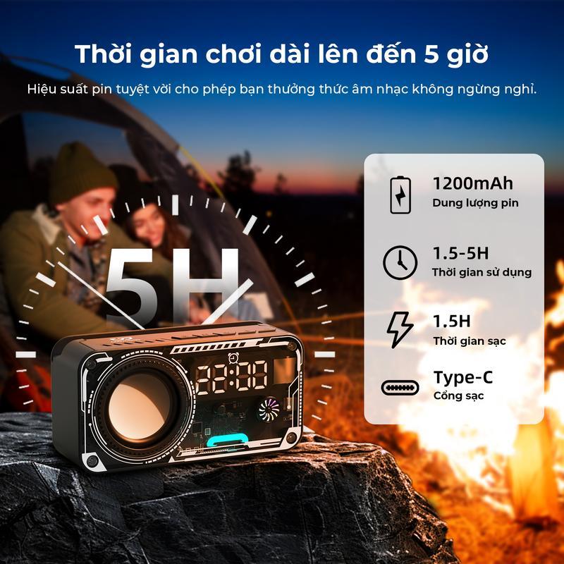 GOOJODOQ Loa Bluetooth không dây Thiết kế gió cơ khí Hiển thị thời gian chính xác Bluetooth 5.3LED RGB chiếu sáng | BigBuy360 - bigbuy360.vn