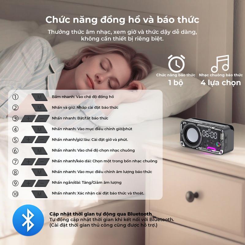 GOOJODOQ Loa Bluetooth không dây Thiết kế gió cơ khí Hiển thị thời gian chính xác Bluetooth 5.3LED RGB chiếu sáng | BigBuy360 - bigbuy360.vn