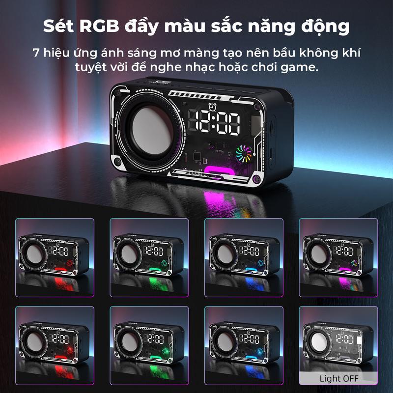 GOOJODOQ Loa Bluetooth không dây Thiết kế gió cơ khí Hiển thị thời gian chính xác Bluetooth 5.3LED RGB chiếu sáng | BigBuy360 - bigbuy360.vn