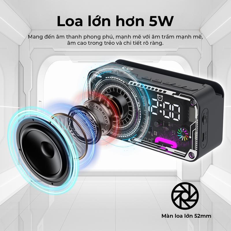GOOJODOQ Loa Bluetooth không dây Thiết kế gió cơ khí Hiển thị thời gian chính xác Bluetooth 5.3LED RGB chiếu sáng | BigBuy360 - bigbuy360.vn