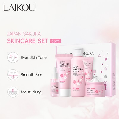 Bộ Skincare LAIKOU Sakura Nhật Bản Hộp Quà & Túi Mini Serum Kem Dưỡng Kem Mắt