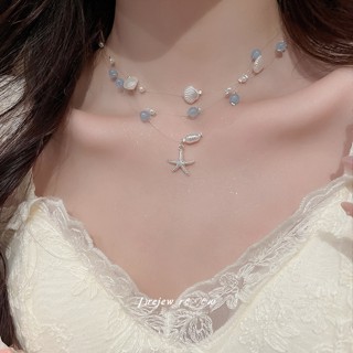 DREJEW Vỏ Sao Biển Ngọc Trai Vòng Cổ Trên Bãi Biển Phong Cách Kỳ Nghỉ Xếp Chồng Dây Xích Xương Đòn Thời Trang Cao Cấp Tính Khí Vòng Cổ Trang Trí