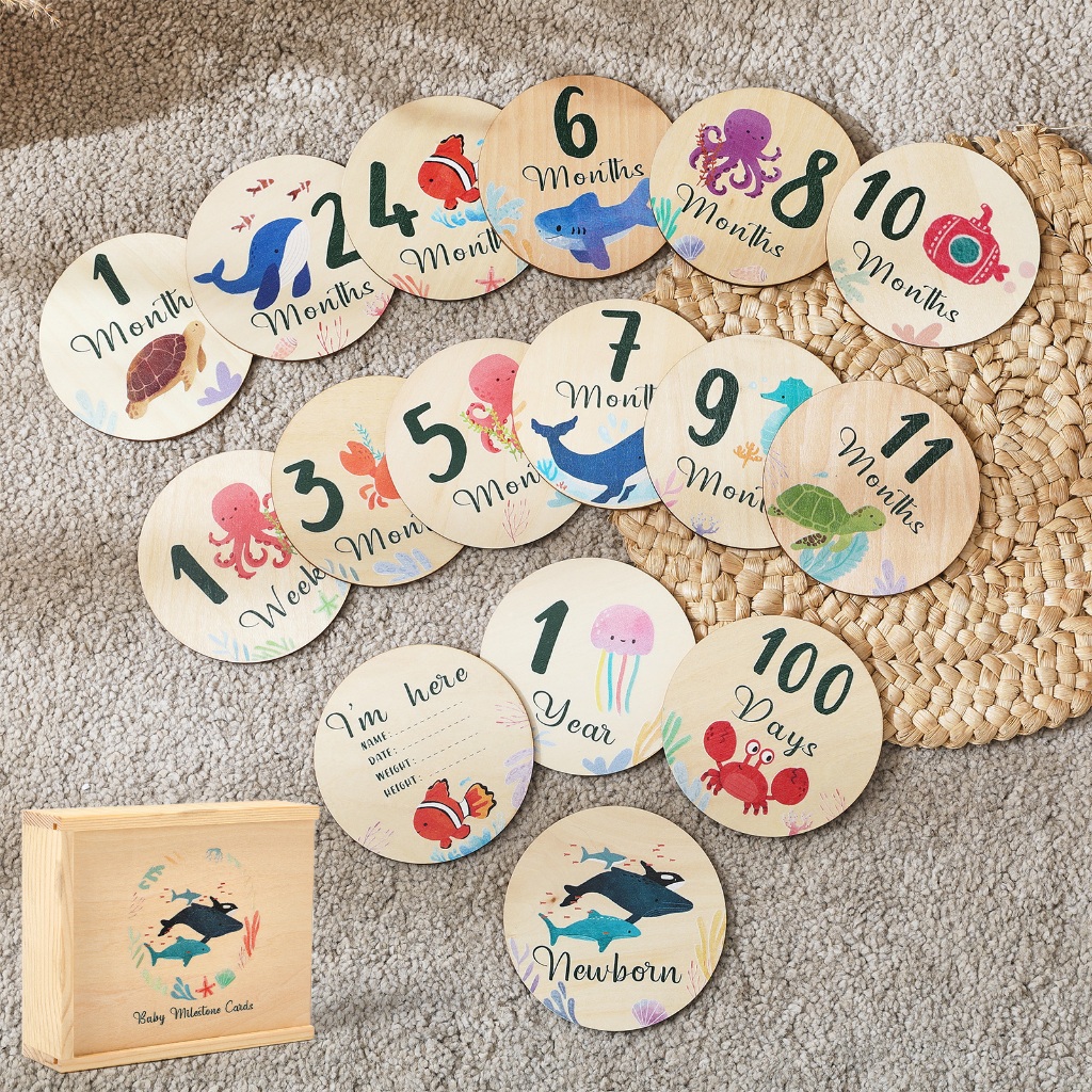 8 Cái / bộ Hai Mặt Gỗ Cột Mốc Sơ Sinh Sinh Hàng Tháng Cột Mốc Kỷ Niệm Thẻ Tập Đi Phụ Kiện Chụp Ảnh