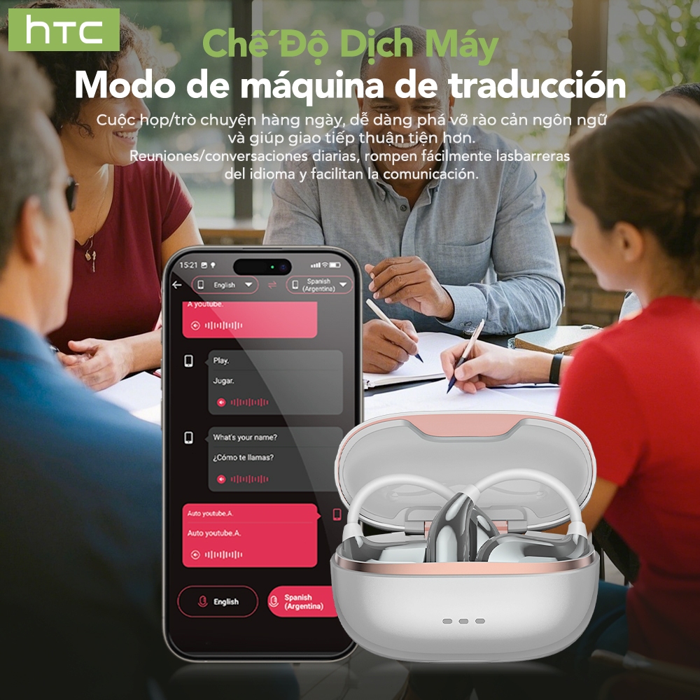 HTC NE18 Tai Nghe Phiên Dịch tai nghe bluetooth 6.0  Al Thông Minh Thời Gian Thực Dịch Tai nghe kinh doanh có Mic chống nước IPX5 | BigBuy360 - bigbuy360.vn