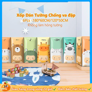 6Pcs Miếng Xốp Dán Tường 3d Cao Cấp Chống Va Đập Cho Bé, Tấm Xốp Dán Tường Hình Hoạt Hình 3D Trang Trí Phòng Ngủ