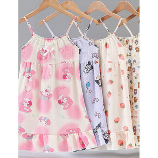  Váy ngủ cổ tròn tay ngắn cho bé gái Đồ ngủ Cotton Kawaii cho bé từ 10 - 11 tuổi 