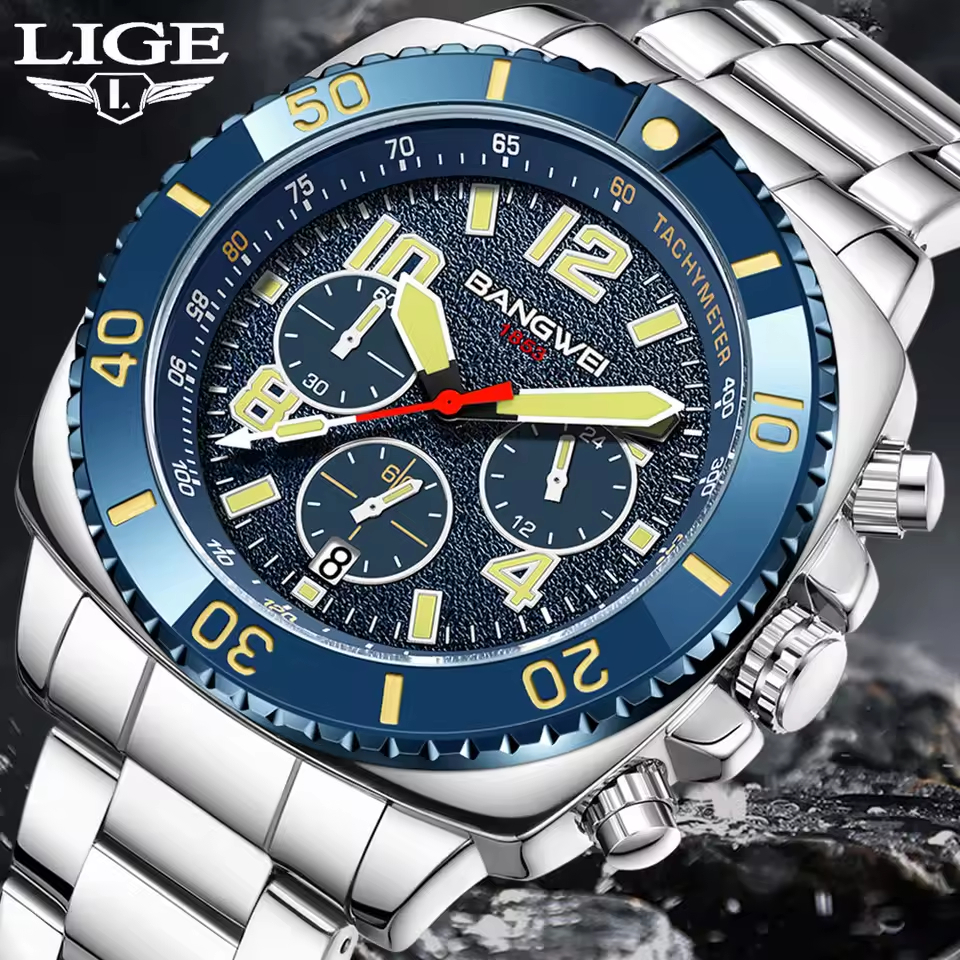 Đồng hồ nam LIGE BW Series Đồng hồ thạch anh Đồng hồ đeo tay Chronograph sang trọng dạ quang
