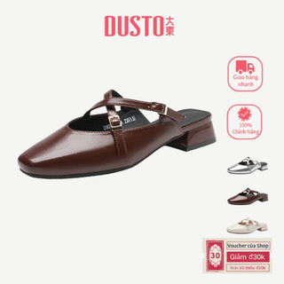 DUSTO Dép Thấp Gót Nữ Nửa Trượt Giày Nữ Gót Dày Chân Vuông Ngón Chân Dép Thoải Mái DW25X0006A