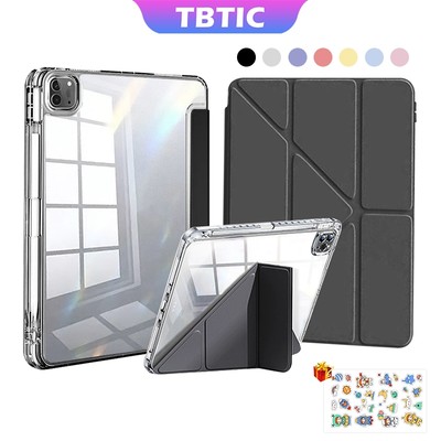Ốp iPad TBTIC Acrylic trong suốt Chống uốn cong, nắp gập hình Y gen Air8/7/6 M4/M3 2025, 11th A16/10th, Pro 11 2024, Air5/4 10.9, 9/8/7 10.2, 6/5 9.7, Mini7/6 with Pencil Slot