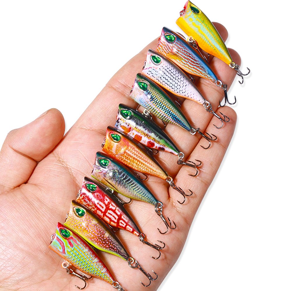 HENGJIA 2 Chiếc Mini Popper Mồi Câu Cá 4cm-3.2g Nổi Poper Mồi Nước Top Crankbait Wobbler Nhân Tạo Sw