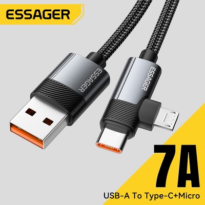 Essager 7A USB A Sang Micro + Type C Cáp Sạc Nhanh 2 Trong 1 Cho, Samsung Xiaomi