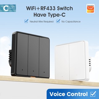SMATRUL Tuya Công Tắc Thông Minh EU Đèn Tường 110-250v 2 Chiều WIFI RF433 Typec Dây Trung Tính Thời Gian Ứng Dụng Giọng Nói Tmall Genie