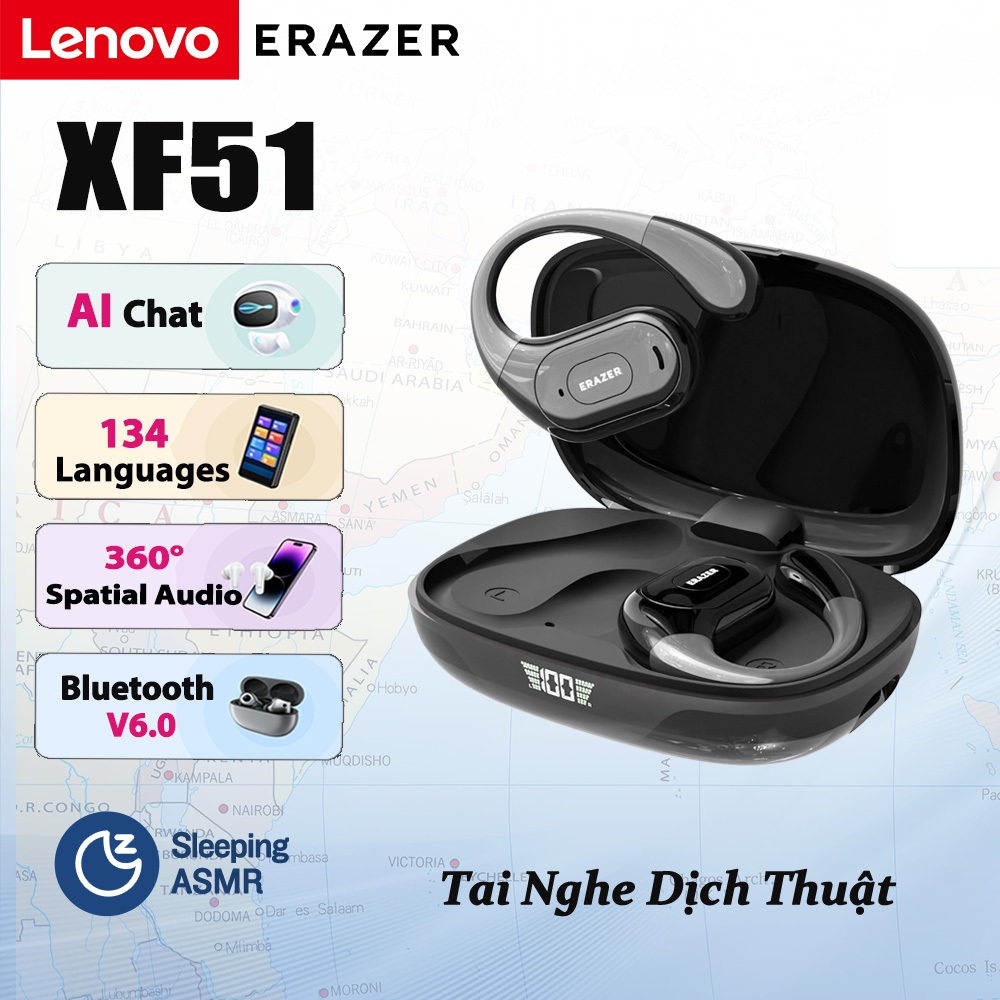 Lenovo ERAZER XF51 AI dịch bằng 134 ngôn ngữ Tai nghe Bluetooth V6.0 tai nghe dịch thuật 360° Chất lượng âm thanh HD Tai nghe thể thao Chống nước IP55 | BigBuy360 - bigbuy360.vn