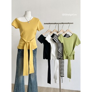  Ethelgirl phiên bản Hàn Quốc của áo thun ngắn tay dệt kim lệch vai đơn giản dành cho nữ 