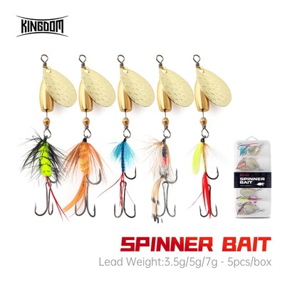 Kingdom PINNER BAIT Bionic Mồi Câu Cá 5 Cái / hộp Kim Sa Lấp Lánh Xoay 8.5cm / 9cm / 9,5Cm 3.5g / 5g / 7g 360°Xoay trong nước Thép Carbon cao Móc cá hình nón Đồng đối trọng