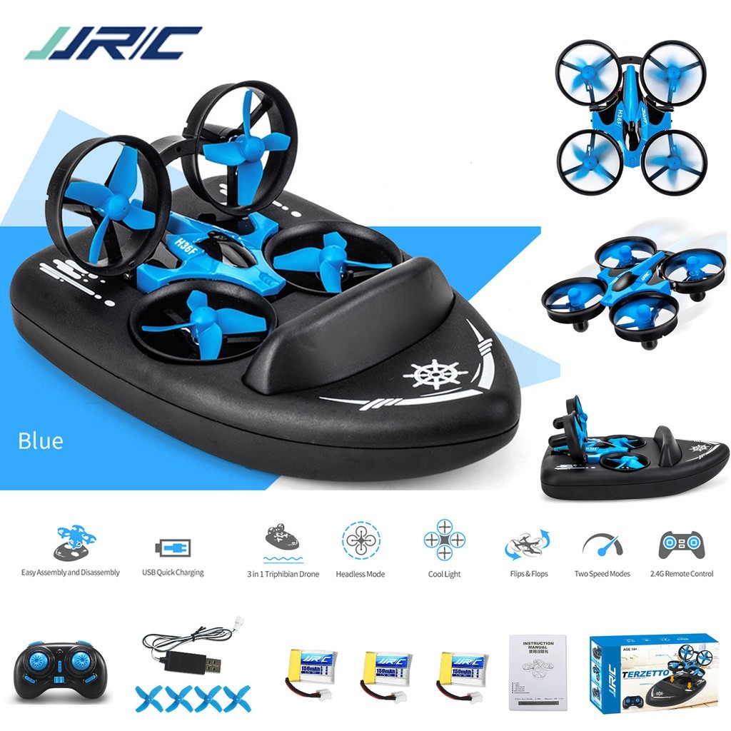 JJRC H36F Terzetto 3 Trong 1 Điều Khiển Từ Xa 1 Pin Thuyền Xe Bay Drone Đất Lái Thuyền Mini Drone Qu