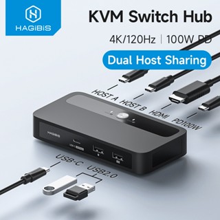 Hagibis USB C KVM Switch 1 Màn Hình 2 Máy Tính 4K HDMI KVM Switch Dual Host Sharing USB Hub PD Để Chia Sẻ Một Màn Hình Bàn Phím Chuột Máy In PC Laptop Điện Thoại Di Động Máy Tính Bảng