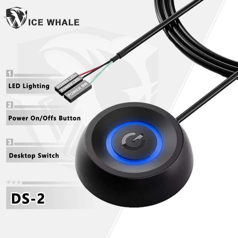 ICE Whale DS-2 1.8m Cáp Máy Tính Để Bàn Công Tắc Nguồn Có Đèn LED PC Bo Mạch Chủ Bên Ngoài Khởi Động