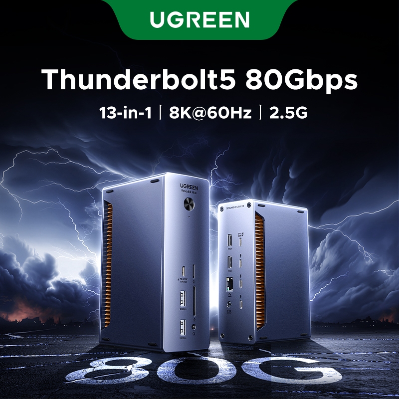 UGREEN 8K @ 60Hz 13-IN-1 Thunderbolt 5 Docking Station 80Gbps 3xTBT5 + USB-C3.2 + 2xUSB-A3.2 + 2xUSB