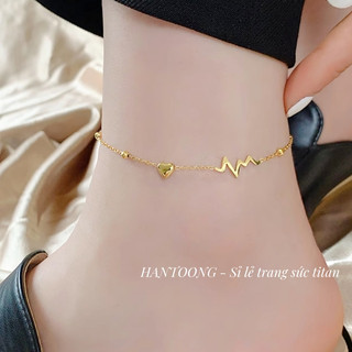 Lắc chân titan không gỉ mạ vàng 18k thiết kế hình nhịp tim trái tim xinh xắn dành cho nữ