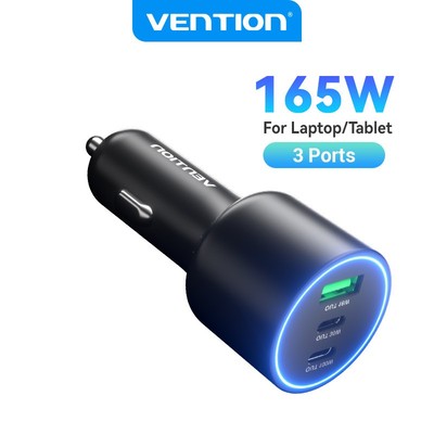 Bộ sạc xe hơi Vention 165W Max Sạc nhanh QC3.0 với đèn báo LED Ổ cắm sạc xe hơi Ổ cắm cho dòng iPhone