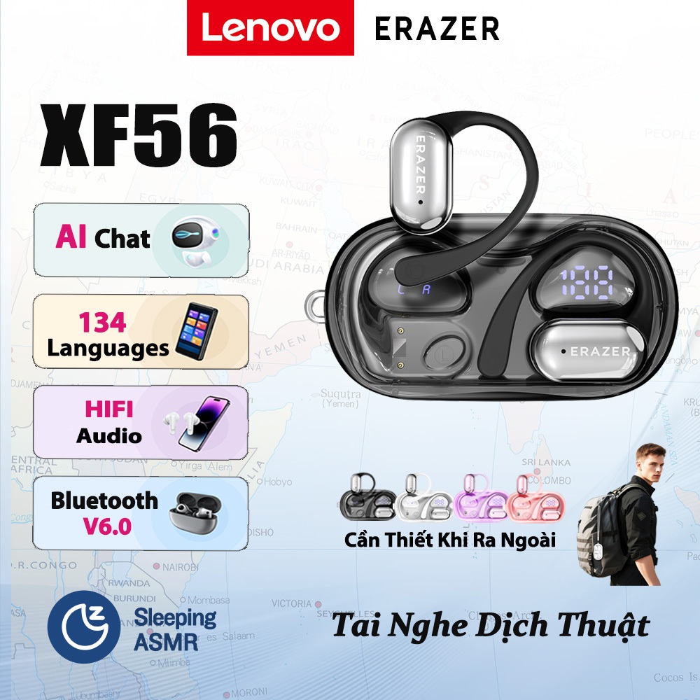 Lenovo ERAZER XF56 AI tai nghe dịch thuật V6.0 Tai nghe Bluetooth HIFI Cuộc gọi Âm nhạc tai nghe không dây LED Tai nghe thể thao | BigBuy360 - bigbuy360.vn