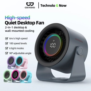 GOOJODOQ 2025 Quạt tốc độ cao để bàn 2 trong 1 mới Quạt gió 100 tốc độ Màn hình kỹ thuật số LED quạt turbo có thể điều chỉnh Đèn chiếu sáng RGB
