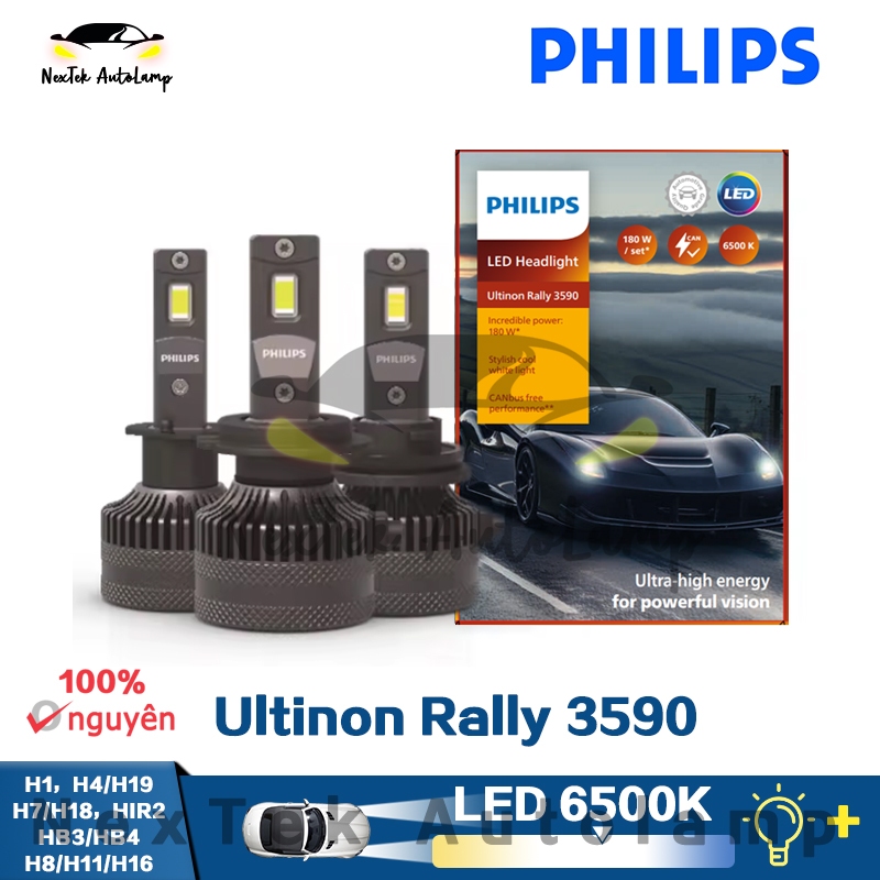 Philips Ultinon Rally 3590 LED H1 H4 H7 HB3 HB4 HIR2 H8 H11 H16 6500K 90W 7500LM Đèn Pha Ô Tô Màu Tr