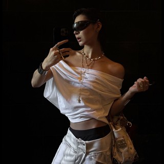 Klalien Áo Vest Thời Trang Không Đều Nỉ Cổ Vai Baring Không Tay Baggy Rốn Lộn Màu Trơn Mùa Hè Thường Ngày Gợi Cảm Hoang Dã Nóng Gà Con Phụ Nữ Mới