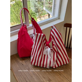 Túi một vai vải sọc dung tích lớn phong cách Hàn Quốc, có thể sử dụng hai mặt, túi một vai nữ thiết kế đa chức năng