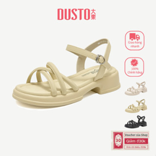 DUSTO Giày Sandal Nữ Dép Ren Cổ Tròn Mũi Dày Đế Cao Tăng Chiều Cao Giày Mùa Hè DW24X1255A