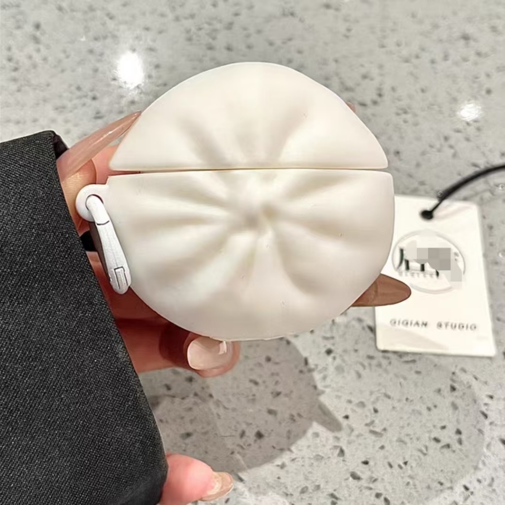 Ốp lưng 3D White Bun Shape AirPods Pro2 AirPods 4 / 4 (ANC) Vỏ tai nghe silicon mềm 3D chống sốc cho