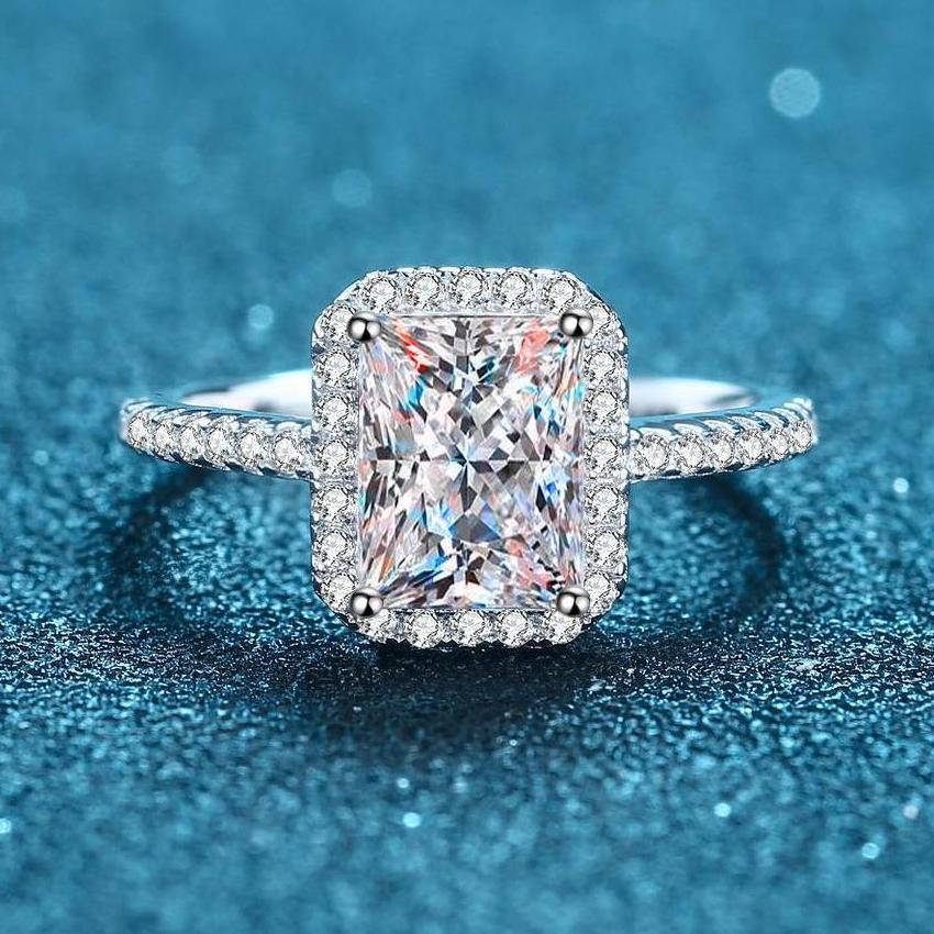 X-134    Nhẫn nữ bạc 925, 1 Carat / 2 Carat Moissanite (Bao gồm chứng chỉ), Zircon vuông 5mm * 7mm /