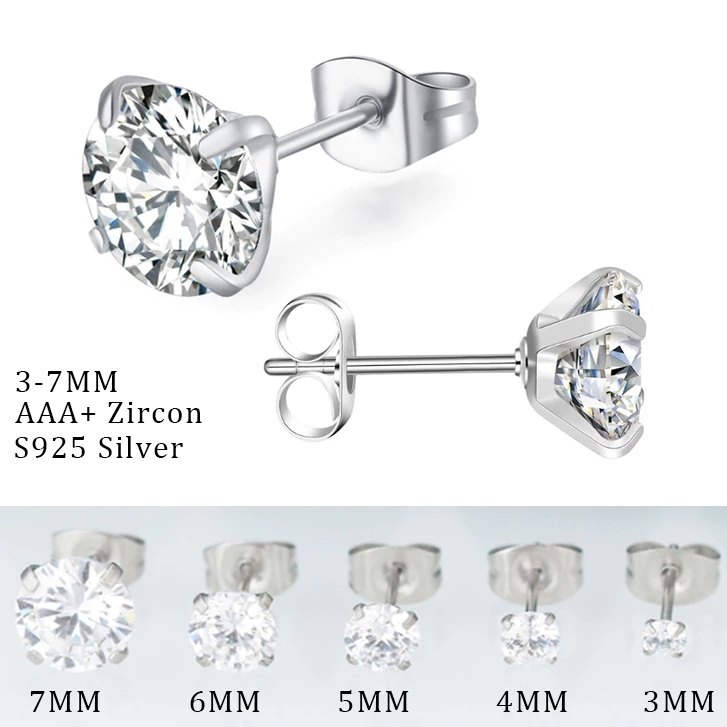 🍭Candy🍭1 cái Bông Tai Thép Titan Bạc 925 Đính Đá Zircon 3-5MM Cho nam nữ bông tai đính đá nhỏ pha lê unisex