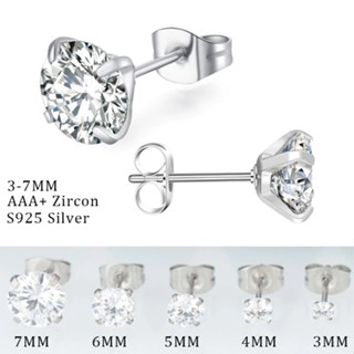  🍭Candy🍭1 cái Bông Tai Thép Titan Bạc 925 Đính Đá Zircon 3-5MM Cho nam nữ bông tai đính đá nhỏ pha lê unisex 