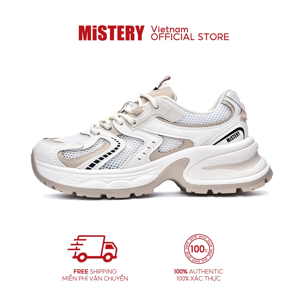 MiSTERY Giày Thể Thao đế Cao 5cm Màu Kaki Thoáng Khí Nữ MIS-1555
