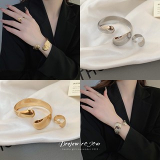 Vòng tay mở hình bầu dục bóng kim loại châu Âu và Mỹ cá tính Vòng tay đa năng nhẹ sang trọng trang sức tay cao cấp