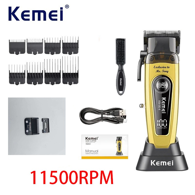 Kemei 90-4 Tiệm Cắt Tóc 11500 Vòng / phút Tông Đơ Cắt Tóc Chuyên Nghiệp Sạc Động Cơ Không Chổi Than 