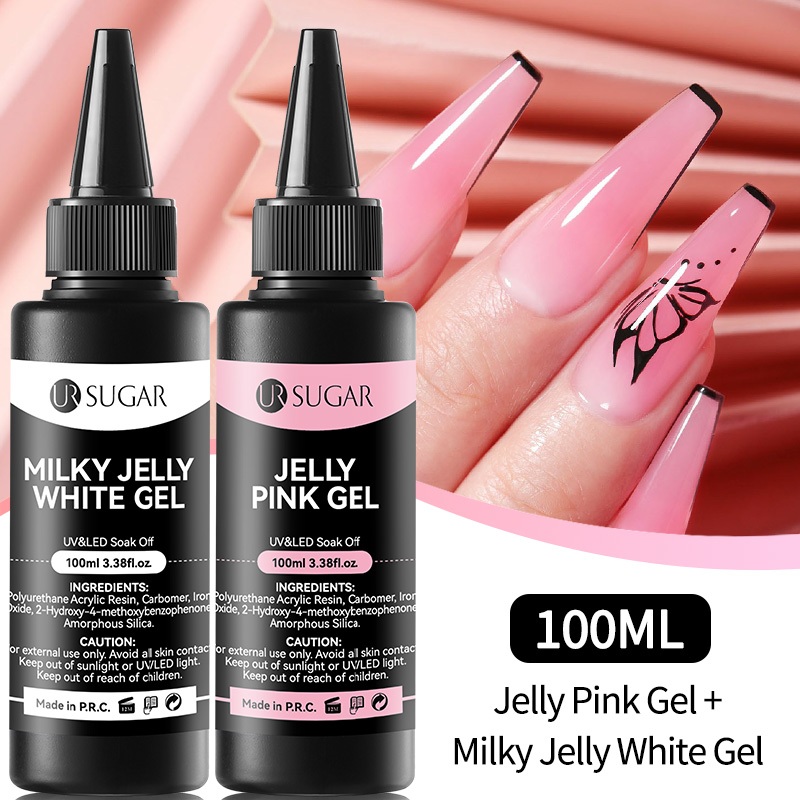 Ur SUGAR 100ml Thạch Trắng Hồng Móng Tay Gel Ba Lan Đế Top Coat Đổ Lại Matte Top Coat Primer Tăng Cư