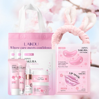 Bộ chăm sóc da 7 bước LAIKOU Sakura dành cho da thủy tinh & Rosy Glow Smooth Fine Lines Even Out Skin Tone Nuôi dưỡng