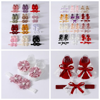 Tất Cotton Bé Gái Màu Trơn Hoa Công Chúa Tập Đi Tất Có Băng Đô