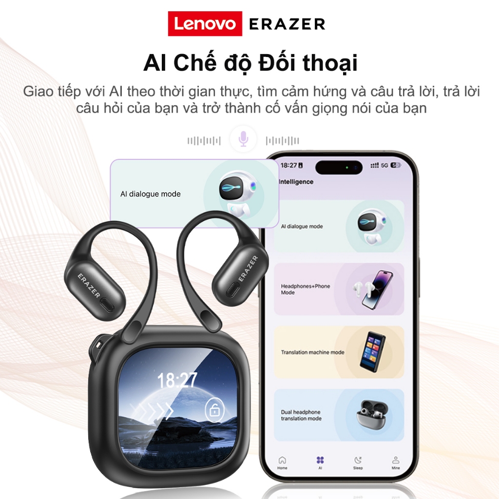 Tai nghe dịch thuật Lenovo ERAZER XF38 AI Tai nghe không dây LED Bluetooth 5.4 AI Tai nghe dịch thuật thời gian thực IPX7 Tai nghe nhét tai chống nước Chất lượng âm thanh HIFI | BigBuy360 - bigbuy360.vn